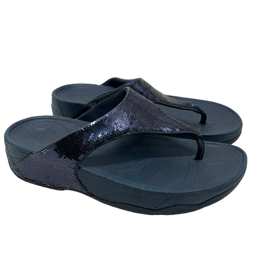 Fitflop Black Sequin Wedge Thong Sandals